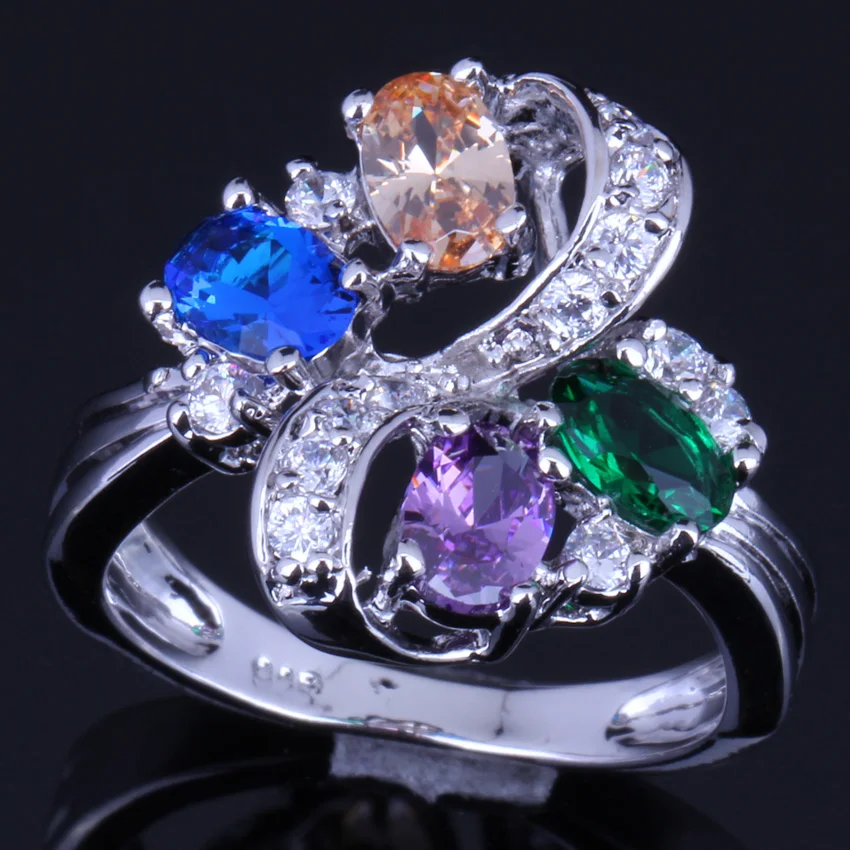 Delightful Plant Multigem Multicolor Brown Morganite Silver Plated Ring V0143