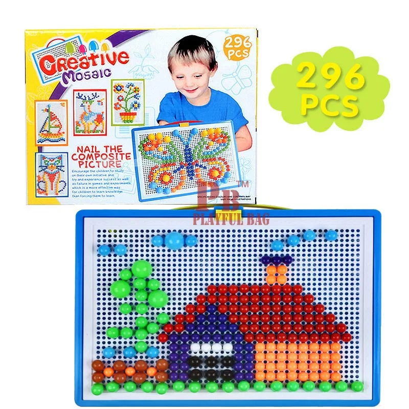 

296 creative nail mushrooms toys inserting plate combined with 3-7 year old children in kindergarten puzzle