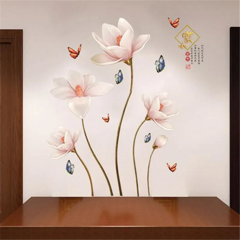 3d vivid flower butterfly wall stickers living room bedroom TV Background wall decals mural arts home bedroom decor
