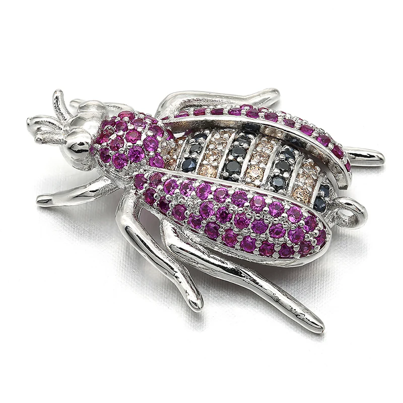 21*24mm Best Quality Handmade Brass Cubic Zirconia Beetle Charms Connectors, Mixed Color, Hole: 1mm, Model:VS243