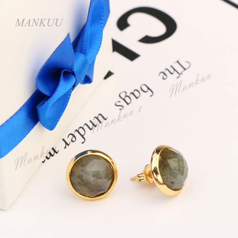 

Fancy Stud Earrings Women Fashion Jewelry Labradorite Natural Stone Earrings 24k Gold Color Electroplated Stud Earring Gift Girl