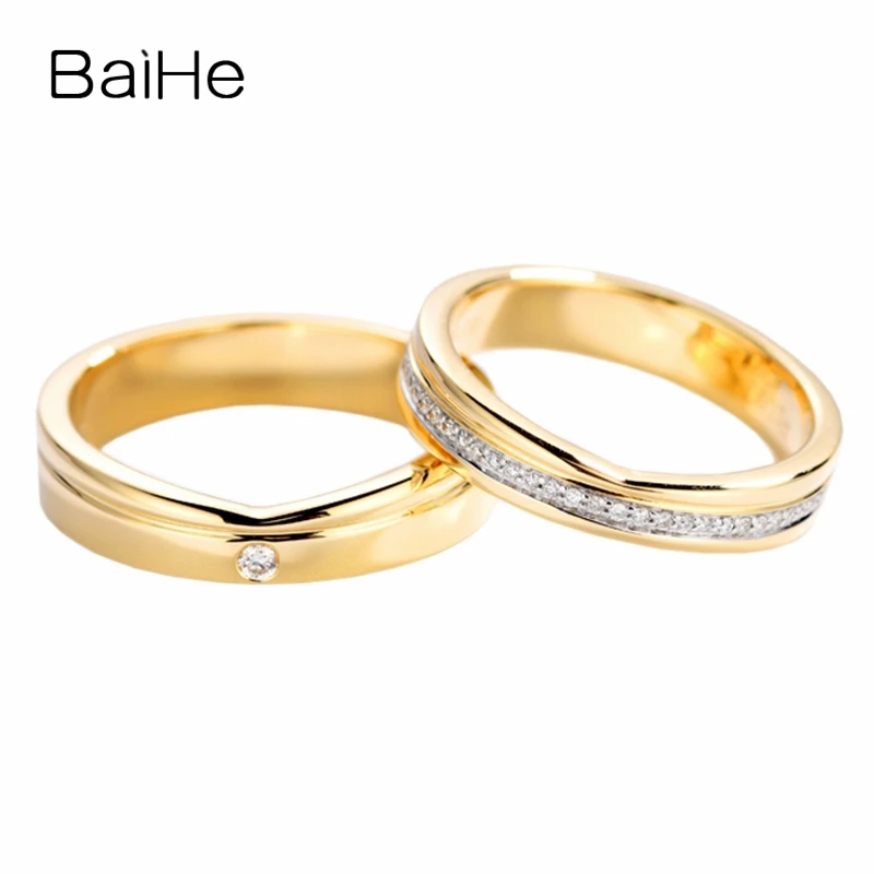 

BAIHE Solid 14K Yellow Gold 0.17ct H/SI Round Natural Diamonds Engagement Wedding Band Trendy Fine Jewelry Making Couple Ring