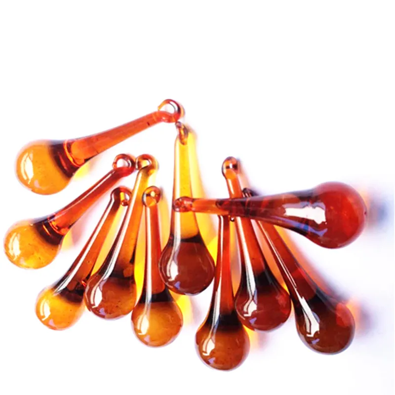 Wholesale 100pcs/lot 15*60mm Factory Price Amber Crystal Glass Raindrop Pendants For Wedding Decoration, Shop Display Decoration