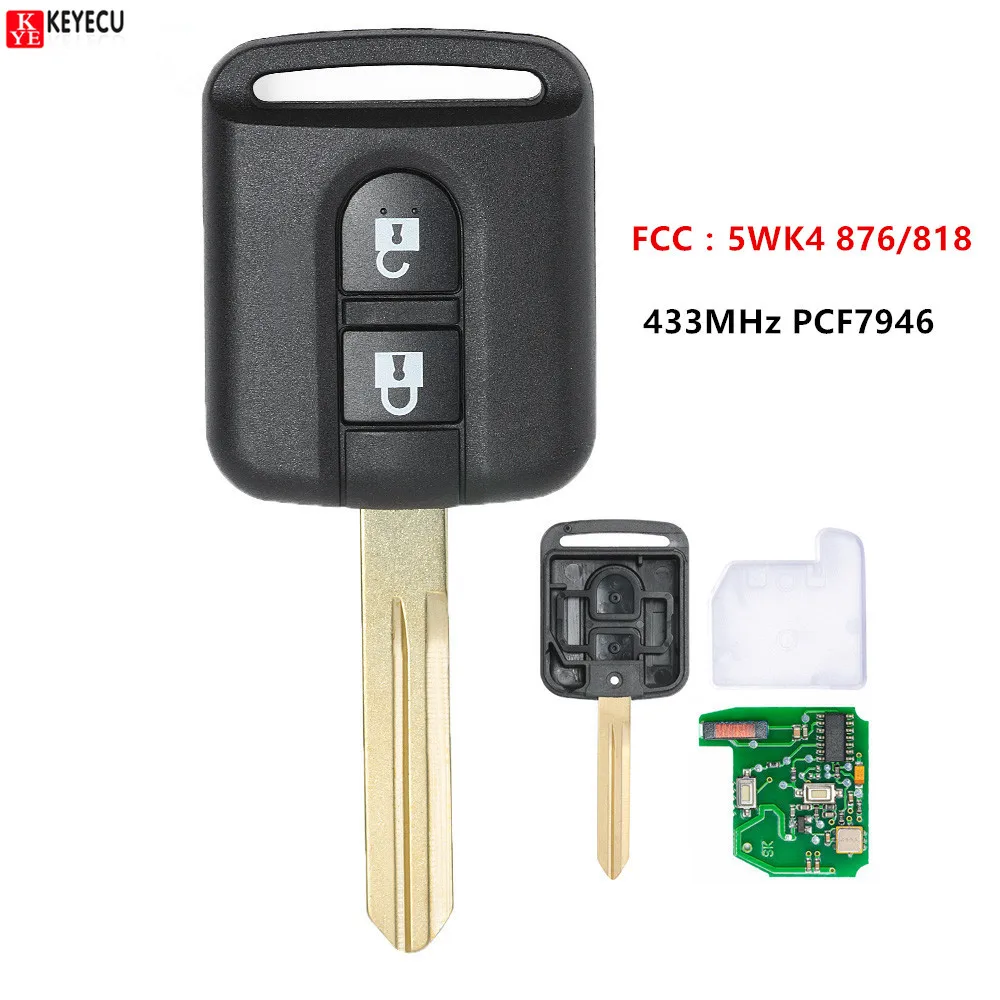 Keyecu Remote Car Key Fob 2B 433MHz PCF7946 for Nissan Micra Navara Qashqai 2003 2004 2005 2006 2007 2008 2009 2010 FCC:5WK4-876