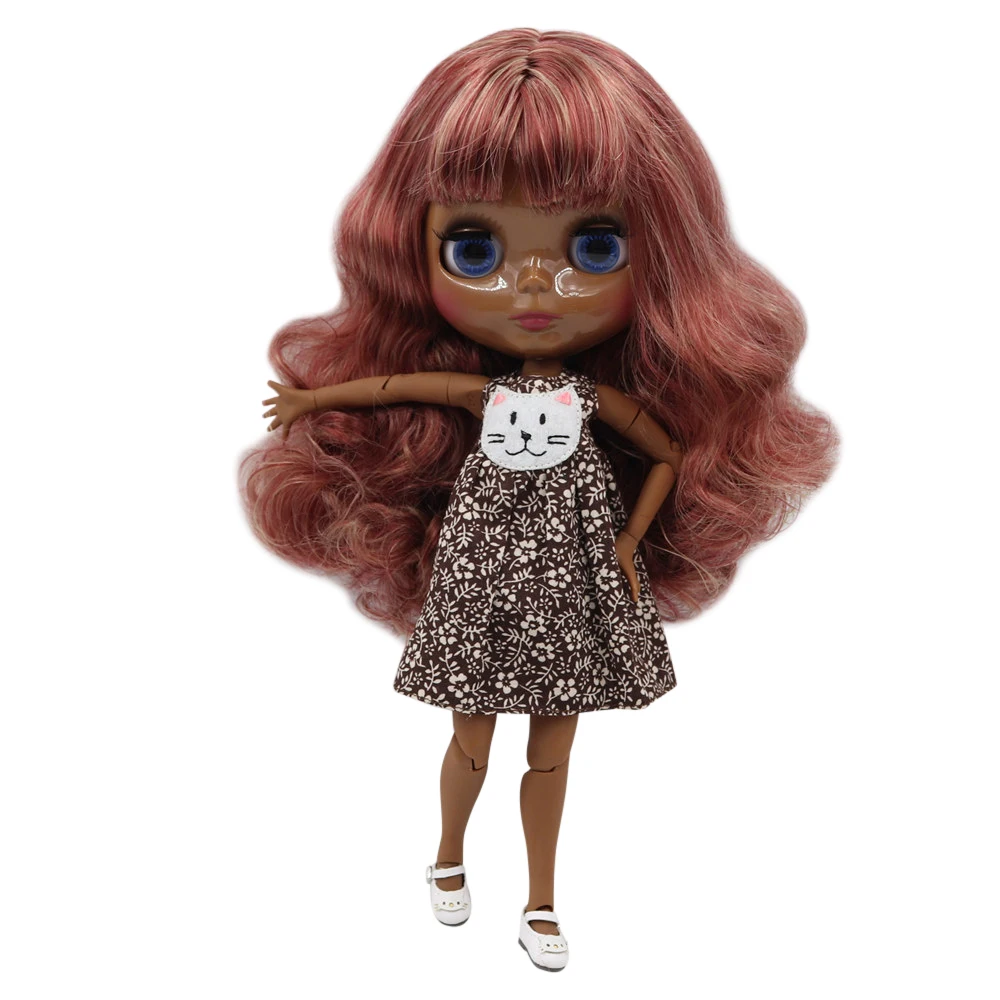 ICY DBS Blyth doll super black dark skin Glossy face joint body dark Red mixed Gold hair.No.BL12532/3227