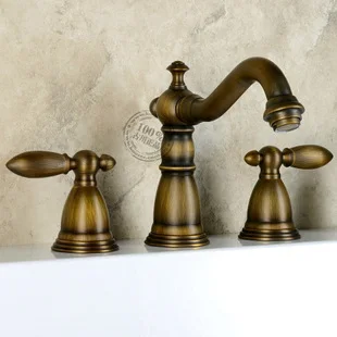 

Gu Chuanou full-copper cold green bronze antique classical American split three holes handwashing basin taps