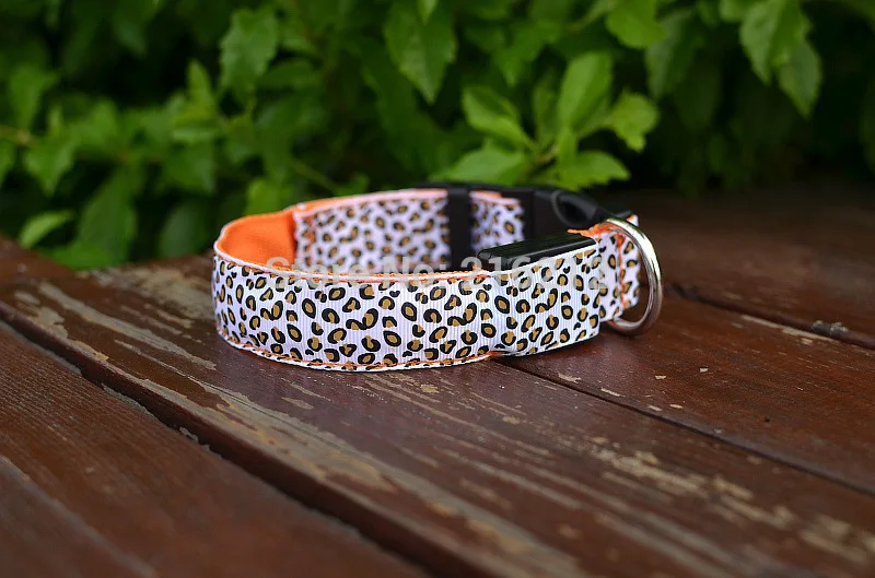 Leopard print LED Nylon Pet Dog Cat Collar Night Safety LED Light-up Flashing Glow in the Dark Lighted Dog Collars