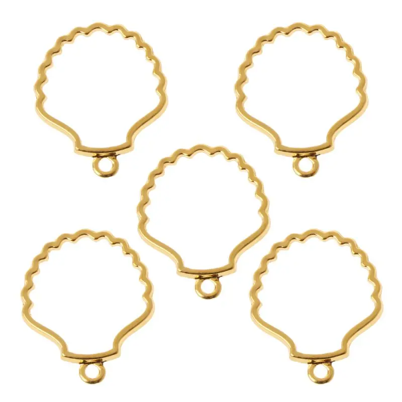 5Pcs Hollow Mold Pendants Gold Shell Linking Ring Connector DIY Crafts for Earring Necklace Jewelry Making Findings