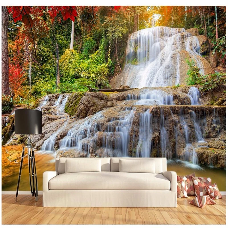 

beibehang Custom painting for living room Maple Forest Rock Falls art Photos background photography bedroom wallpaper 3d