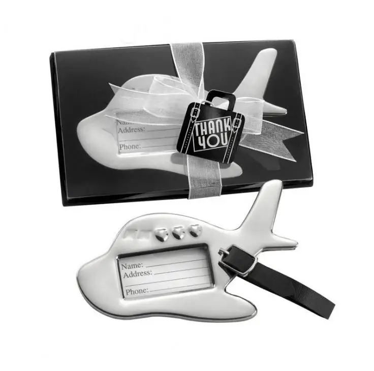 100pcs Travel Wedding Favors Chrome Airplane Luggage Tags in Black Gift Box Bridal Party Giveaway For Guest +FREE SHIPPING SN137