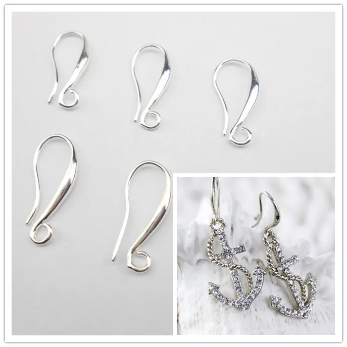 Free Quick Shipping Hot Jewelery Accessories 925 Silver Color Hook Earrings Pinch Smooth Ear Earrings Connector Ladies Gifts