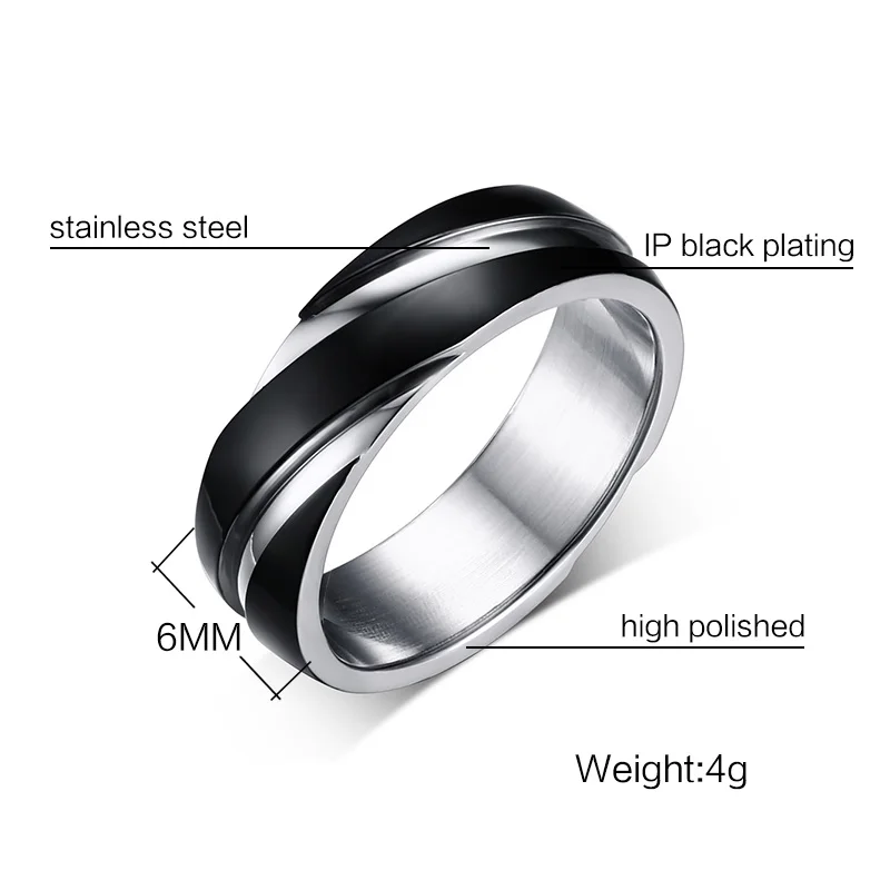 Vnox Wedding Ring for Women Men Stainless Steel Black Rose Gold Color Free velvet bag Gift