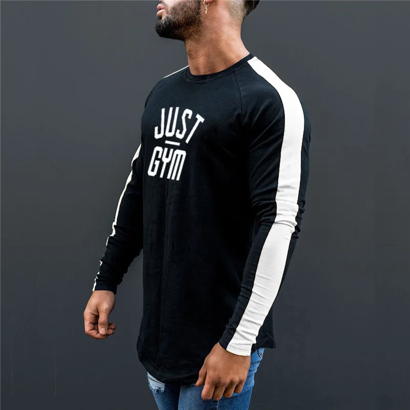 Muscleguys Brand T-Shirt Men Cotton T Shirt Full Sleeve tshirt Men Patchwork Fitness T-shirts tops&tees O-neck Long Tee Shirt