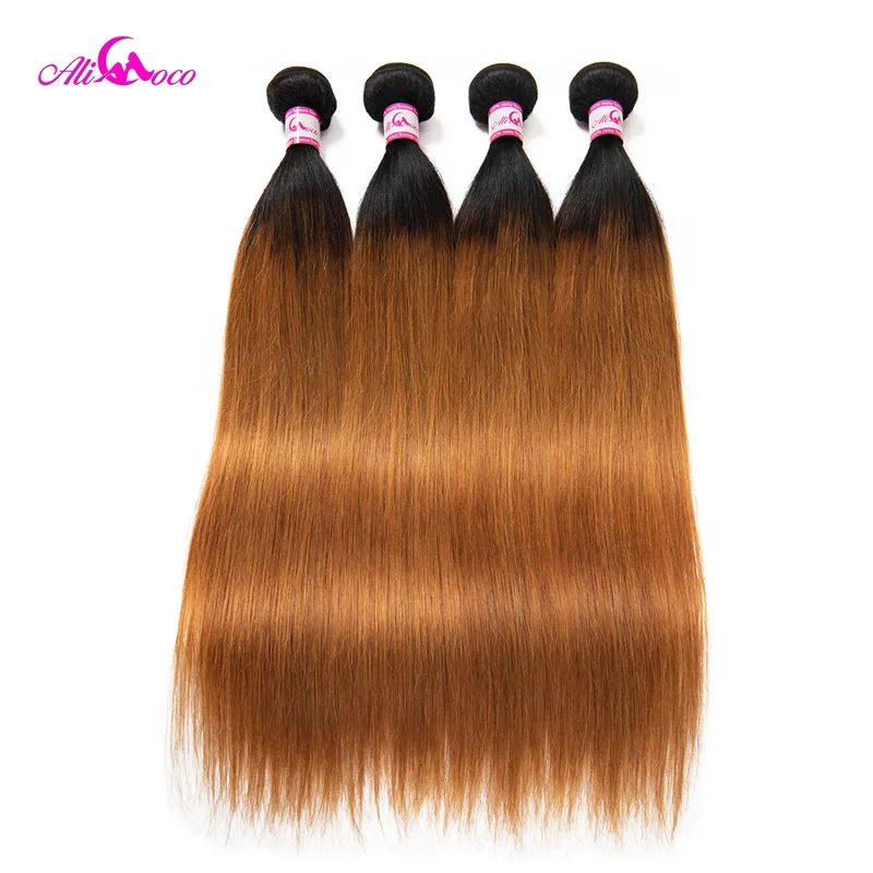 Ali Coco Brazilian Straight Hair Bundles Color 1B/30 Human Hair Weaving 1/3/4 Bundles 8-28 Inch Remy Hair Bundles Deals