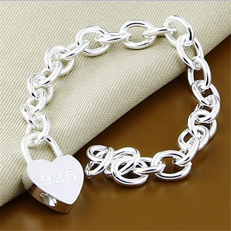 2019 New Fashion Heart Shaped Lock Charm Bracelet 925 Silver Fine Jewelry Link Chain Bracelets Y167