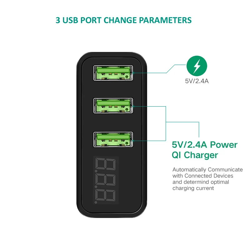 STOD Multi Port USB Wall Charger LED Display Monitor Fast Charge Smart Phone For Realme POCO Redmi Infinix Cubot Power Adapter