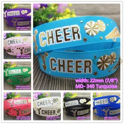 17 colors to select 10 yards 7/8'' CHEER Hot Stamped Printed Grosgrain Ribbon Tapes hairbow gift pack clothing Bowknot diy