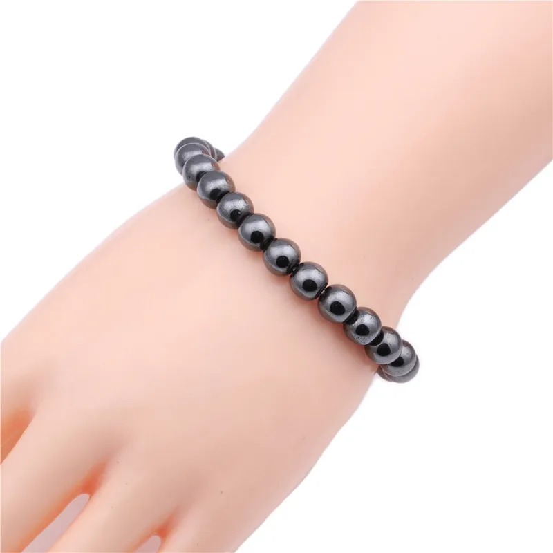 Yidensy 1pcs Black Magnetic Beads Bracelets Elastic Rope Magnet Hematite Bead Strand Bracelet for Men Women Health Jewelry