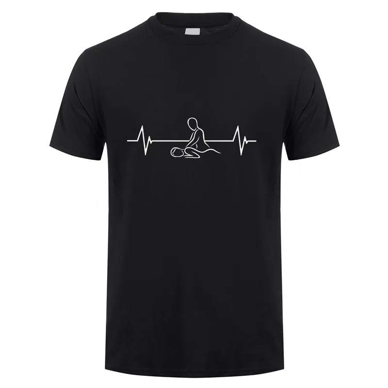 Heartbeat of Massage Therapist  T Shirt Men Short Sleeve Cotton Massage Mans Tshirt Tops T-shirt TM-015