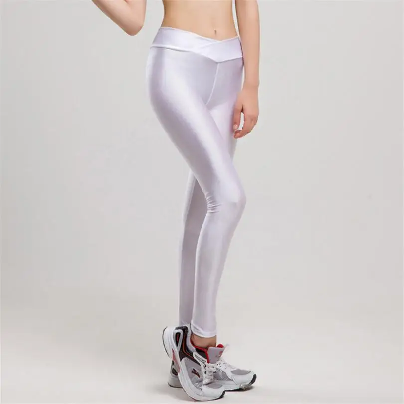 NDUCJSI 여성 바지 운동복 V 하이 웨이스트 네온 운동 레깅스 패션 Jegging Elastic Strtched Shiny Leggins 캔디 색상