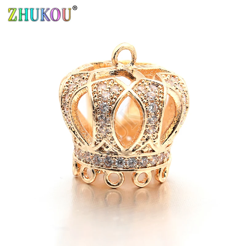 15*16mm High Quality Brass Micro Pave Zircon Crown Tassel Cap Pendant Charms, Hole: 1.5mm, Model: VM18