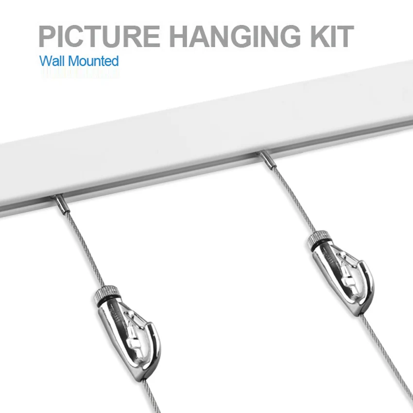 Free shipping wall-mounted rail picture frames frames picture wall picture Hanging Systems (2 Rails 4 Hooks and 4 Cables,White)