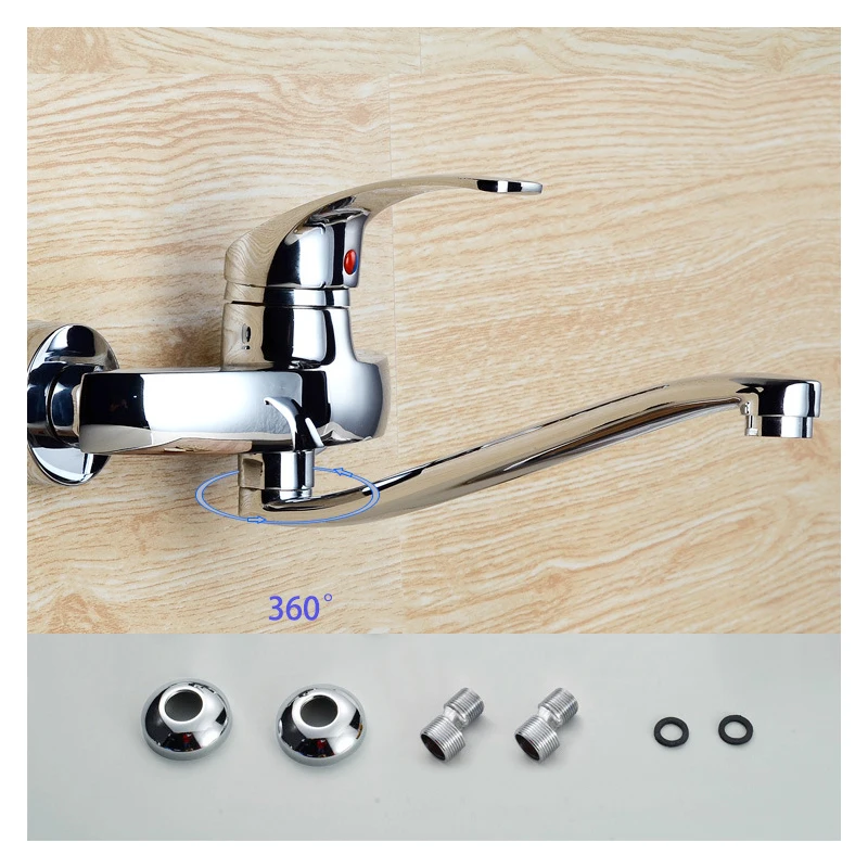 Wall Mounted Kitchen Faucet 360 Degree Rotation Basin Faucet Cold Hot Water Mixer Tap Mop Pool Tap Swivel Spout Single Handle