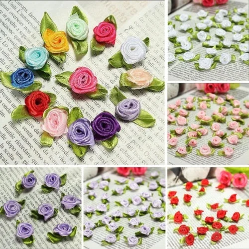 

400pcs Satin Ribbon Roses DIY Wedding Flower Decor bowknot Hairband jewelry Appliques Craft