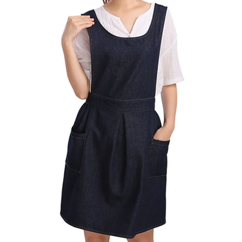 Dark Blue Denim Apron Barista Baker Waitress Chef Cafe Restaurant Catering Uniform Florist Home BBQ Cooking Housework Wear D22