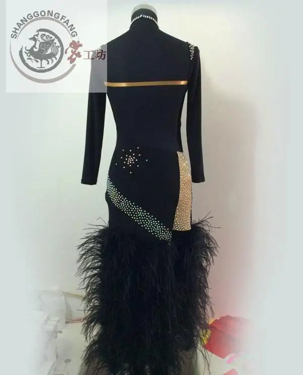 New Latin dance costumes senior sexy long sleeves feather latin dance dresses for women latin dance competition dresses S-4XL