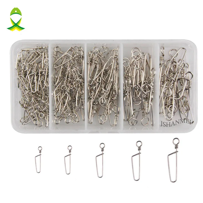 

JSM 155pcs/box Stainless Steel Fishing Swivels Coastlock Snap Barrel Swivel for Sea Fishing lead hooks Terminal Tackle Box