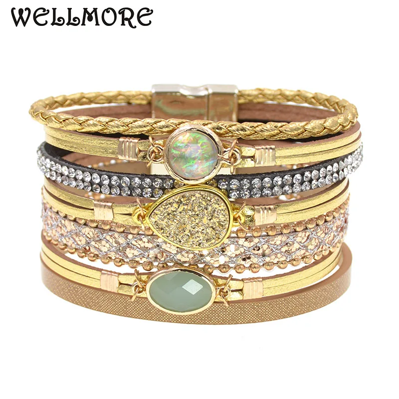 WELLMORE charm Leather Bracelets For Women men\'s bracelets Multiple Layers wrap Bracelets Couple gifts fashion Jewelry wholesale