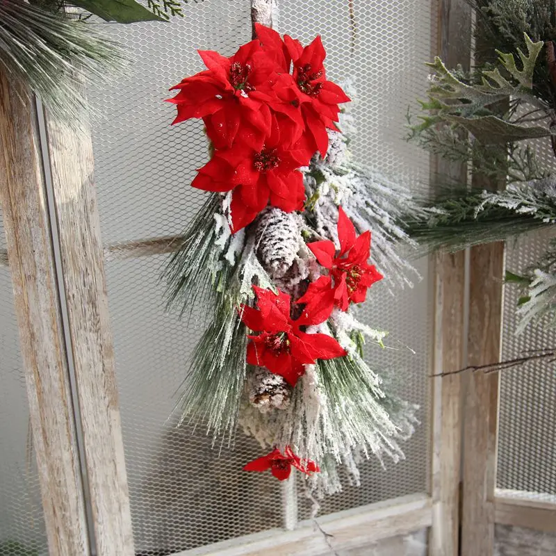 Artificial Christmas Wreath Ornaments, Red Color, Fake Artificial Flower, Simulation Snow Flower for Christmas, Daily Necessitie