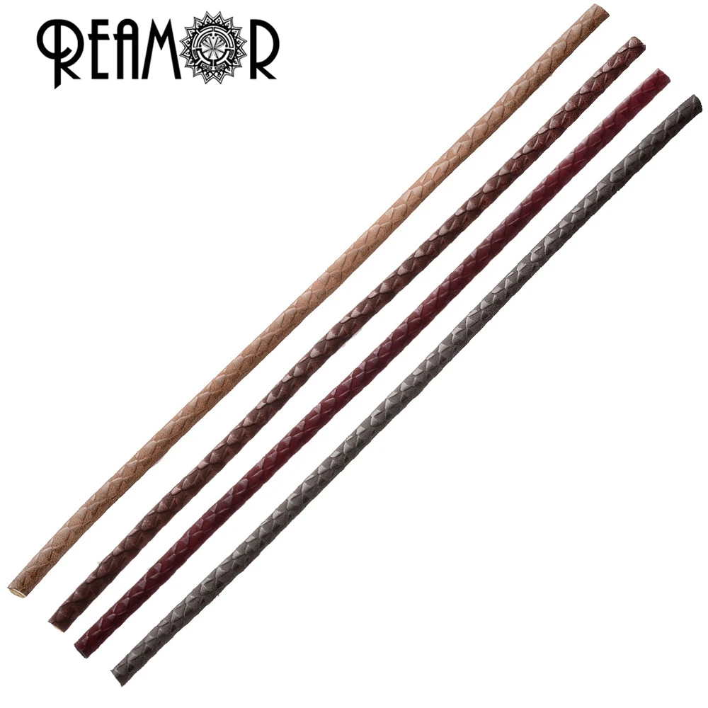 REAMOR Punk Bracelet Men Accessories 4mm Genuine Braided Leather Rope String Chains For Leather Bracelet Jewelry Making Findings