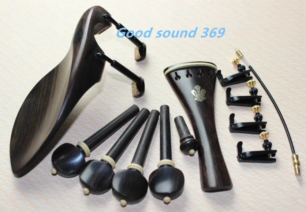 1set New  Ebony Wood 4/4 Violin Accessories Chinrest Endpin Tuners Black Clamps