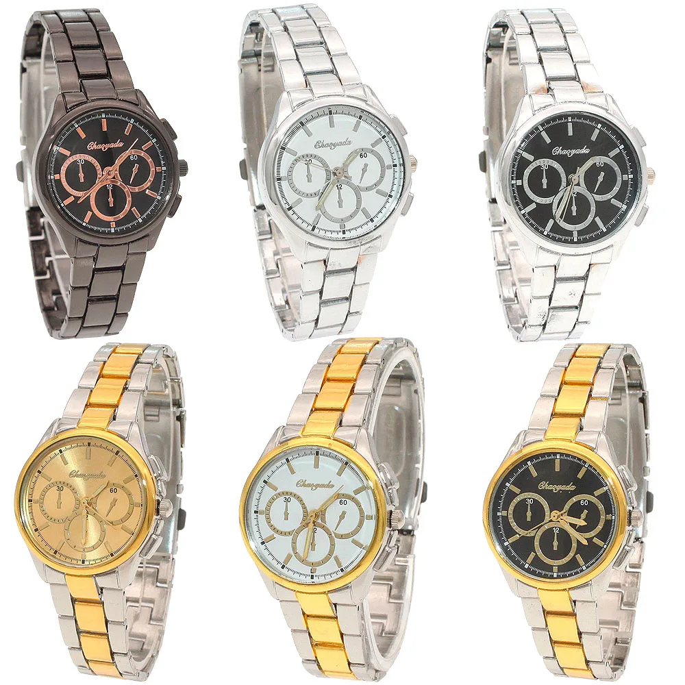 New Fashion Faux Chronograph Plated Classic Quartz Ladies Watch Women Crystals Wristwatches Relogio Feminino NG52 Gifts