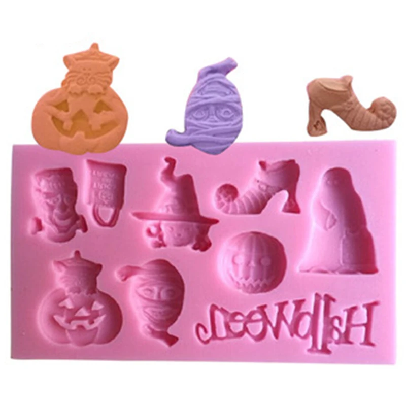 Halloween Party Sugar Silicone Mold Cake Decorating Tools Hat Pumpkin Witch Pastry Baking Polymer Clay Kitchen Bakeware K071