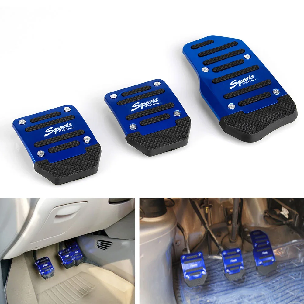 3 Pcs/set Universal Aluminum Blue Manual Series Automatic Non-Slip Car Pedal Cover Set Kit RS-ENL018