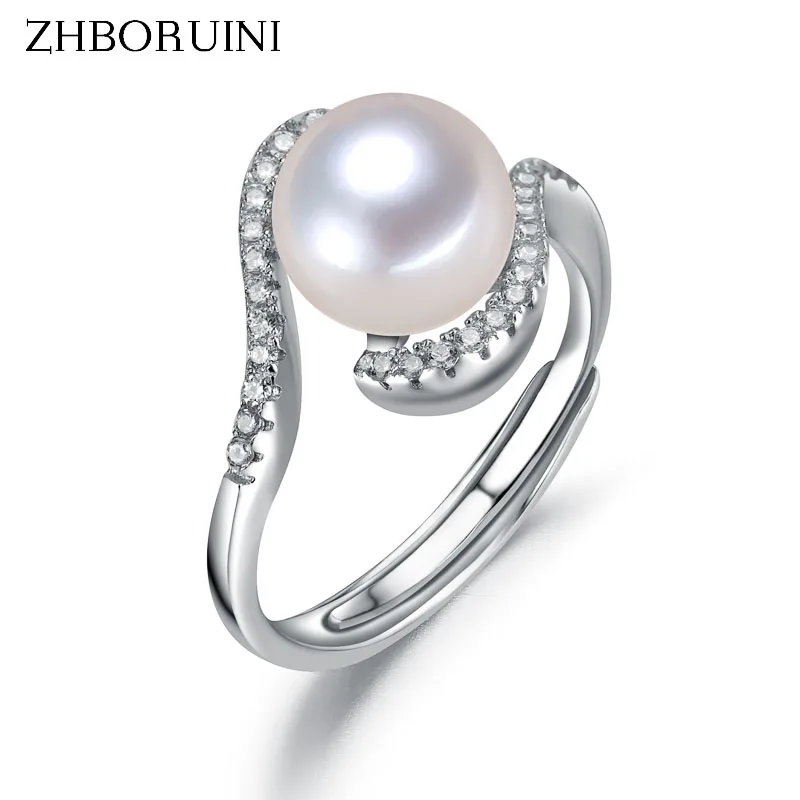 

ZHBORUINI 2019 Fashion Pearl Ring Natural Freshwater Pearl Jewelry Zircon Ring 925 Sterling Silver Jewelry For Women Gift