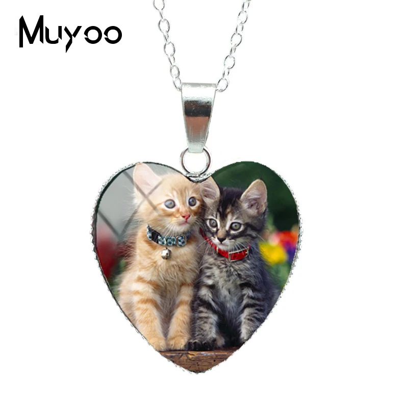 2022 New Lovely Cute Kitten Baby Little Cats Sweet Patterns Heart Pendants Cute Kittens Jewelry Fashion Chains Necklace HZ3