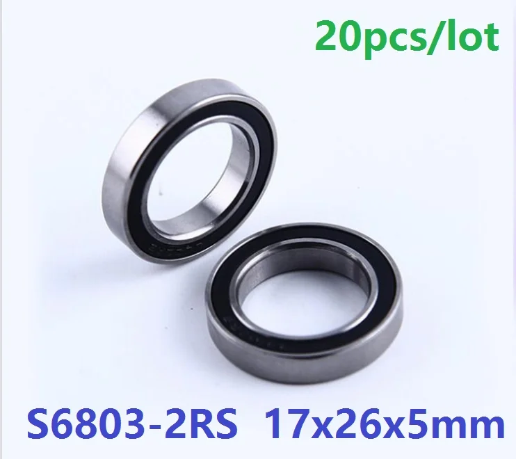 20pcs/lot S6803-2RS S6803RS Stainless Steel ball bearing 17x26x5 mm Deep Groove Ball Bearing 17*26*5