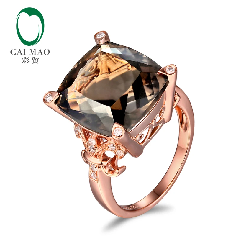 14kt Rose Gold 10.21ct Smoky Topaz 0.15ct Natural Diamonds Engagement Ring Free Shipping