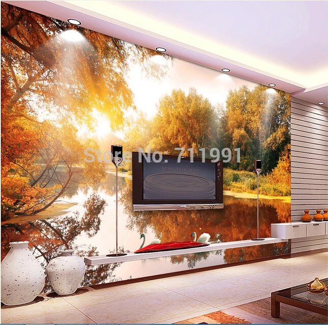 

Custom Papel de parede wallpaper for the living room sofa backdrop wall paper of vinyl wallpaper forest in Swan Lake