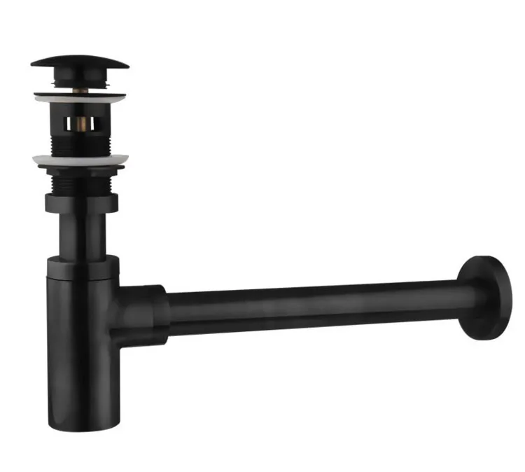 

Solid Brass black Bathroom Basin Sink Tap Bottle Trap Drain Kit Waste P-TRAP Pop Up Drain Wall drain with Overflow