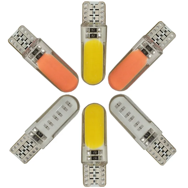 

10pcs T10 W5W Silicone Case 12V Chips COB LED Car Wedge Interior Dome Reading Light WY5W 501 Auto Parking Bulbs Turn Side Lamps