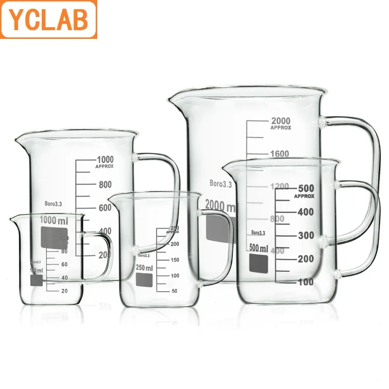 YCLAB 500mL Beaker Low Form Borosilicate 3.3 Glass with Graduation Handle Spout Measuring Cup Laboratory Chemistry Equipment