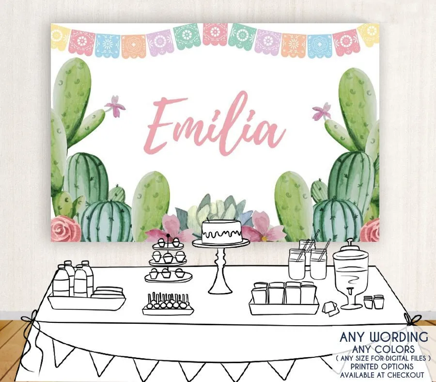 custom Cactus Bridal Shower Fiesta Birthday Cactus flag photo backdrop High quality Computer print party background