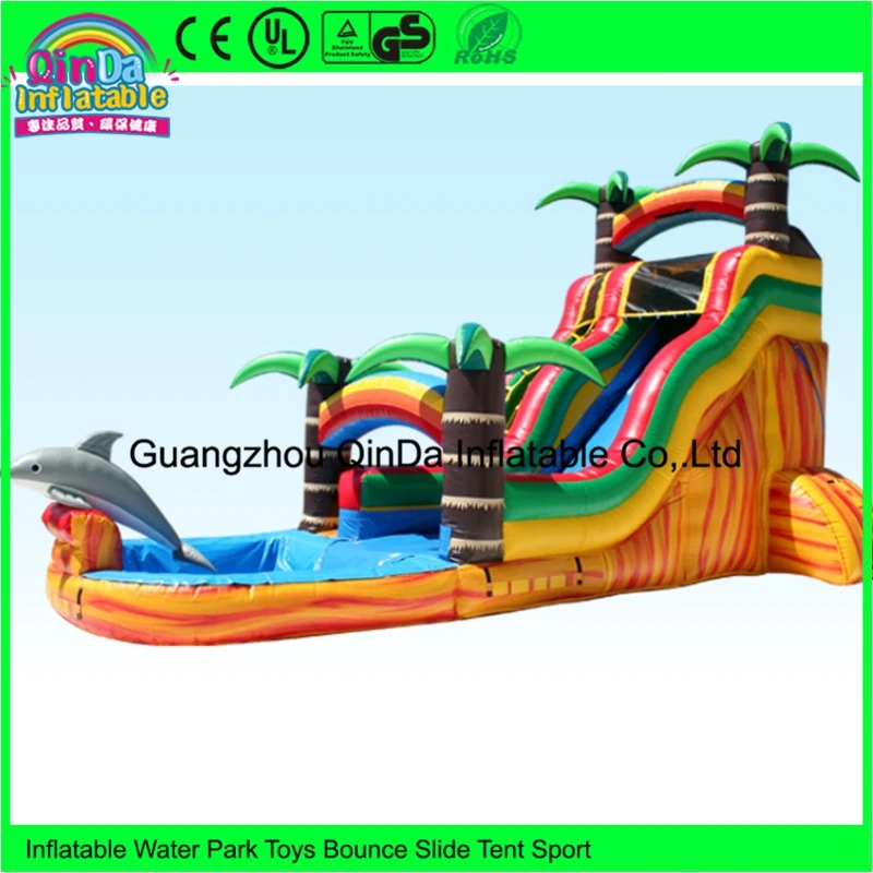 Commercial Outdoor Cheap Inflatable Blow Up Tropical Bouncy Water Slide With Pool Rental