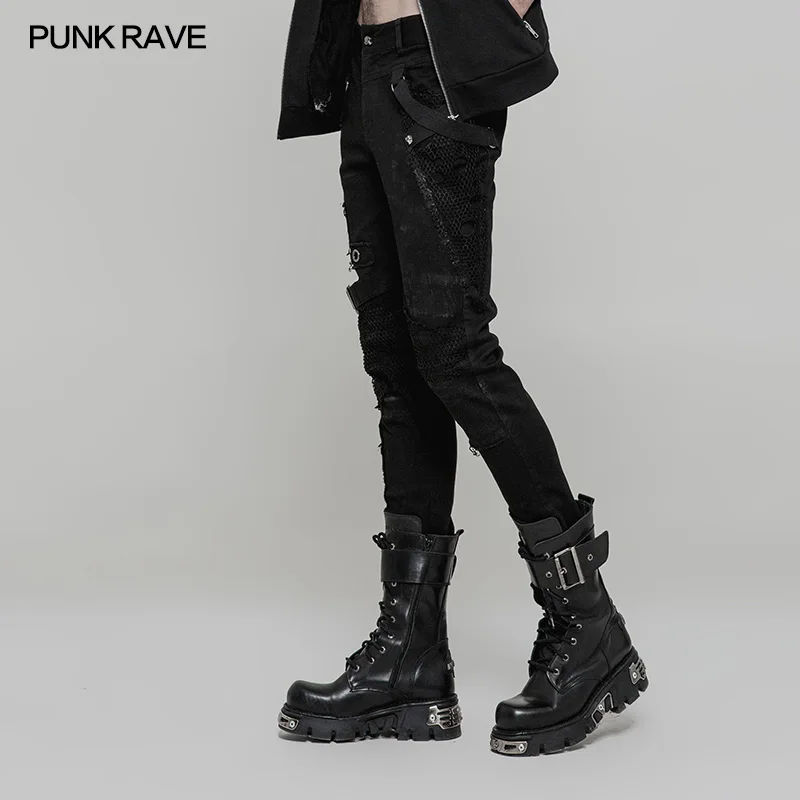 Punk Rave Rock Fashion Personality Dilapidated Gothic Casual Streetwear Men\'s Pants Trousers WK319M