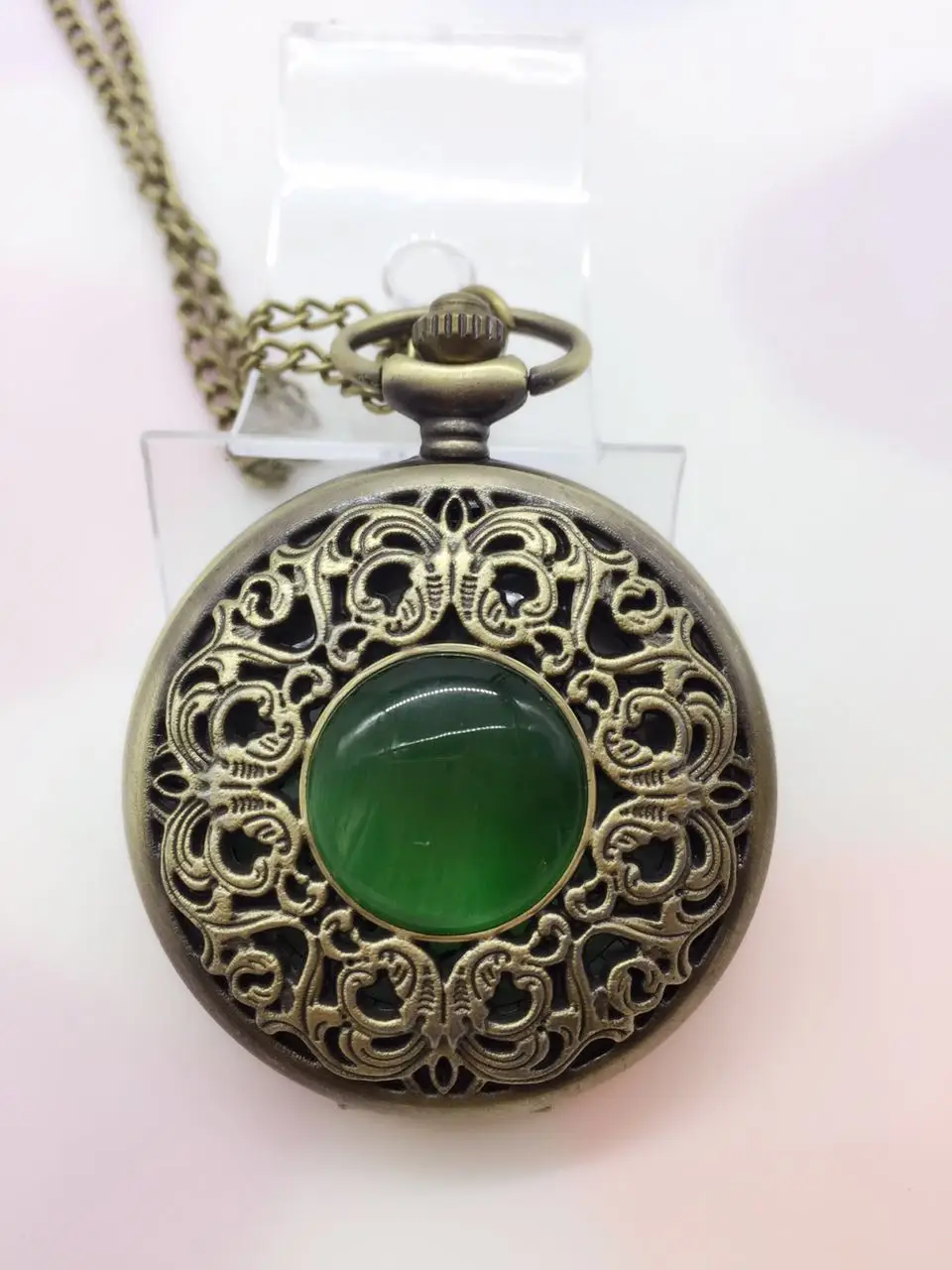 Bronze hollow imitation jade stone necklace pendants decorated Dan Yinghuai watch presents P267 Chian Men Women Pocket Watch